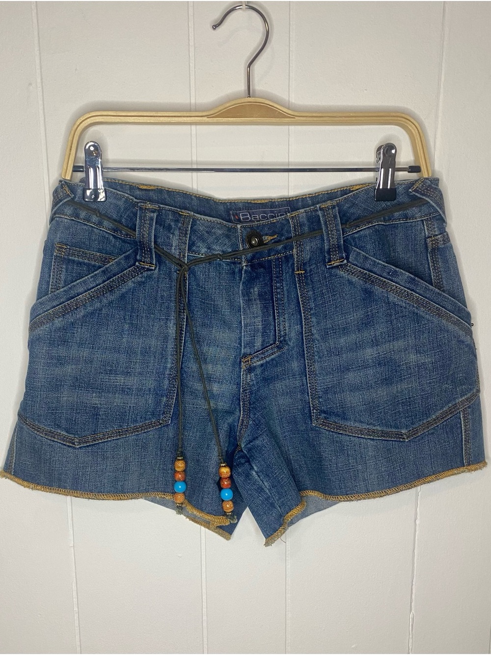 Baccini Blue Denim Shorts with Beaded Tie
